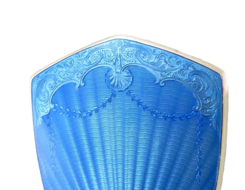 Antique Art Deco Sterling Silver Blue Enamel Hand Mirror 1928 View III