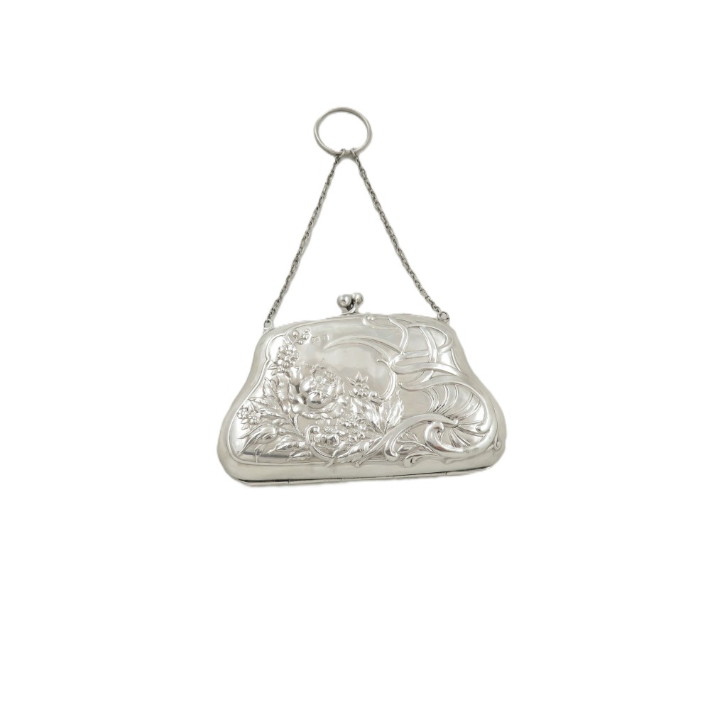 Antique Art Nouveau Sterling Silver Purse 1910