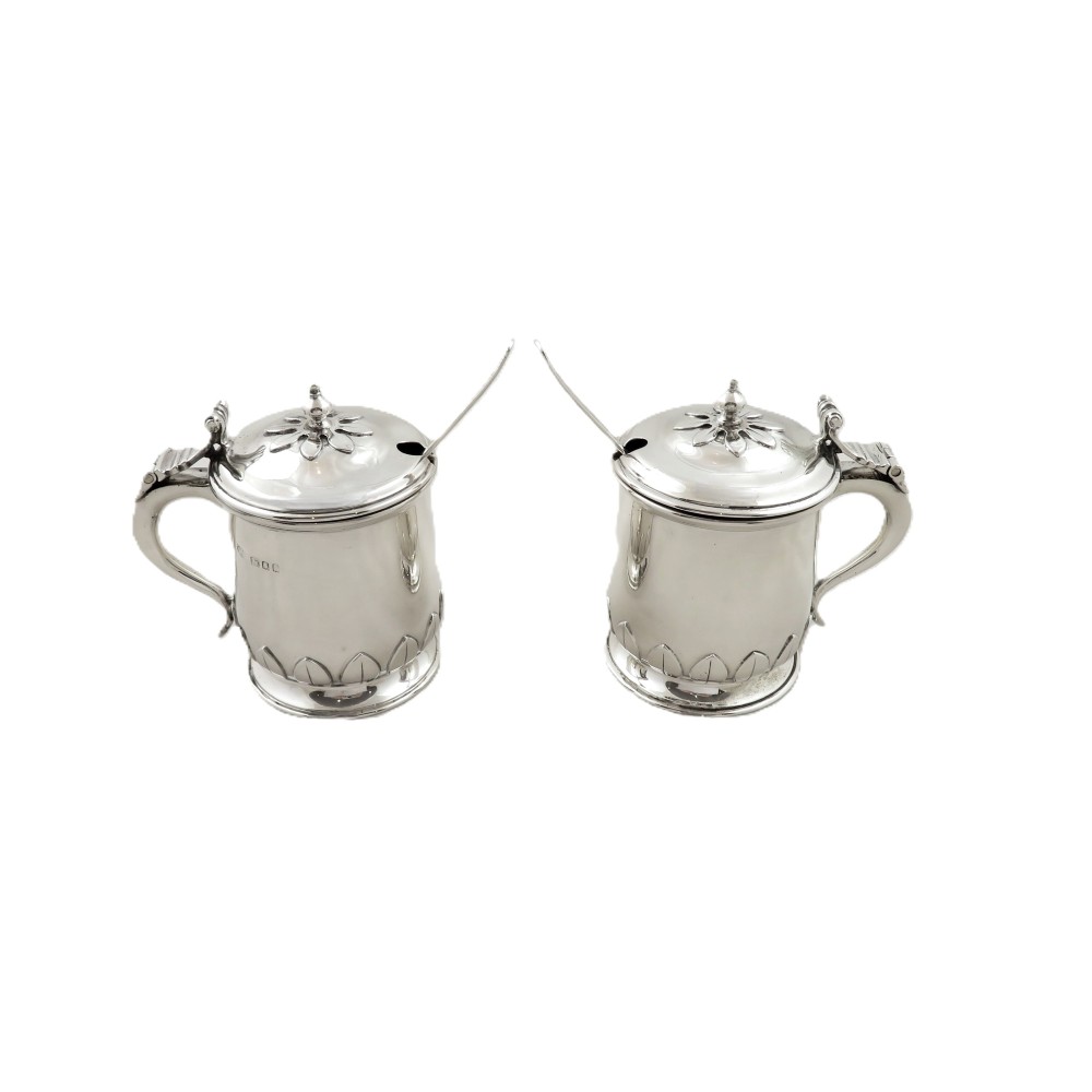 Pair of Antique George V Sterling Silver Mustard Pots 1921