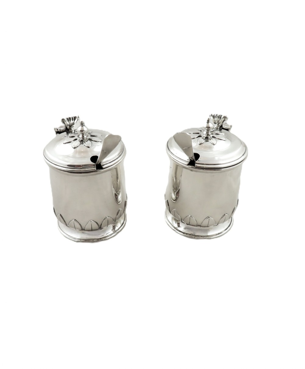 Pair of Antique George V Sterling Silver Mustard Pots 1921 View V
