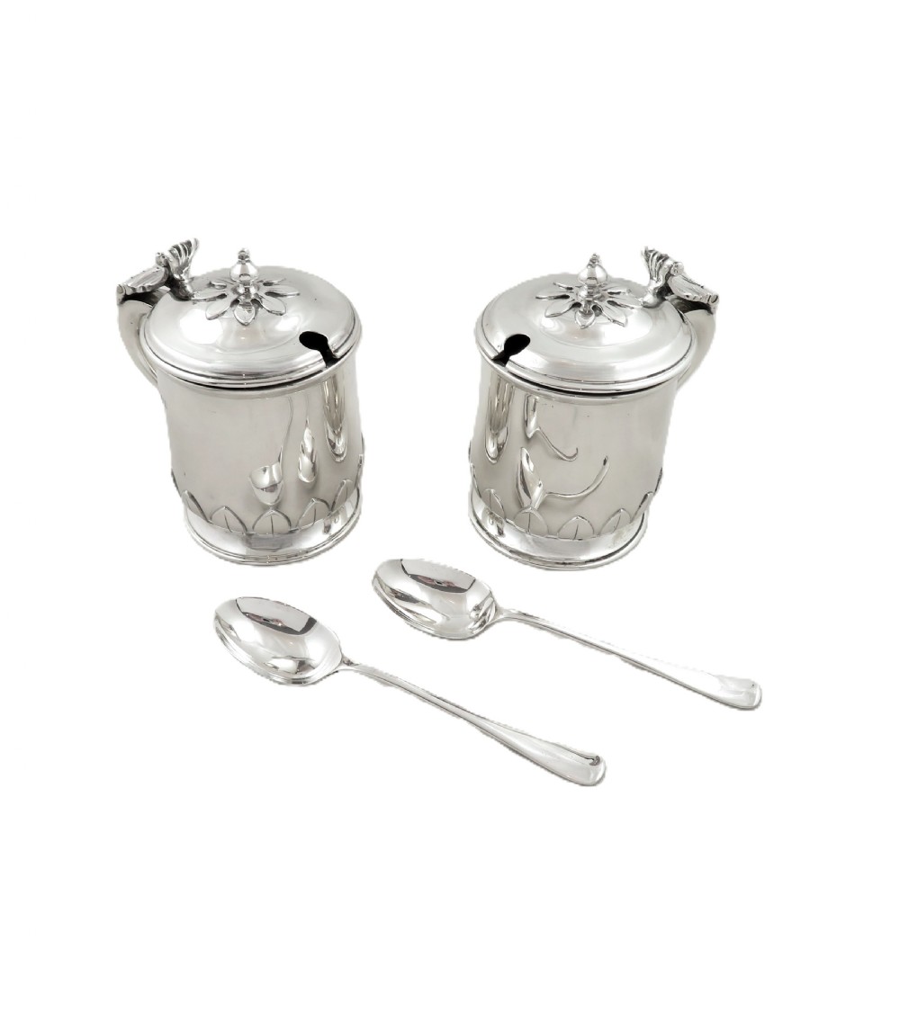Pair of Antique George V Sterling Silver Mustard Pots 1921 View VII