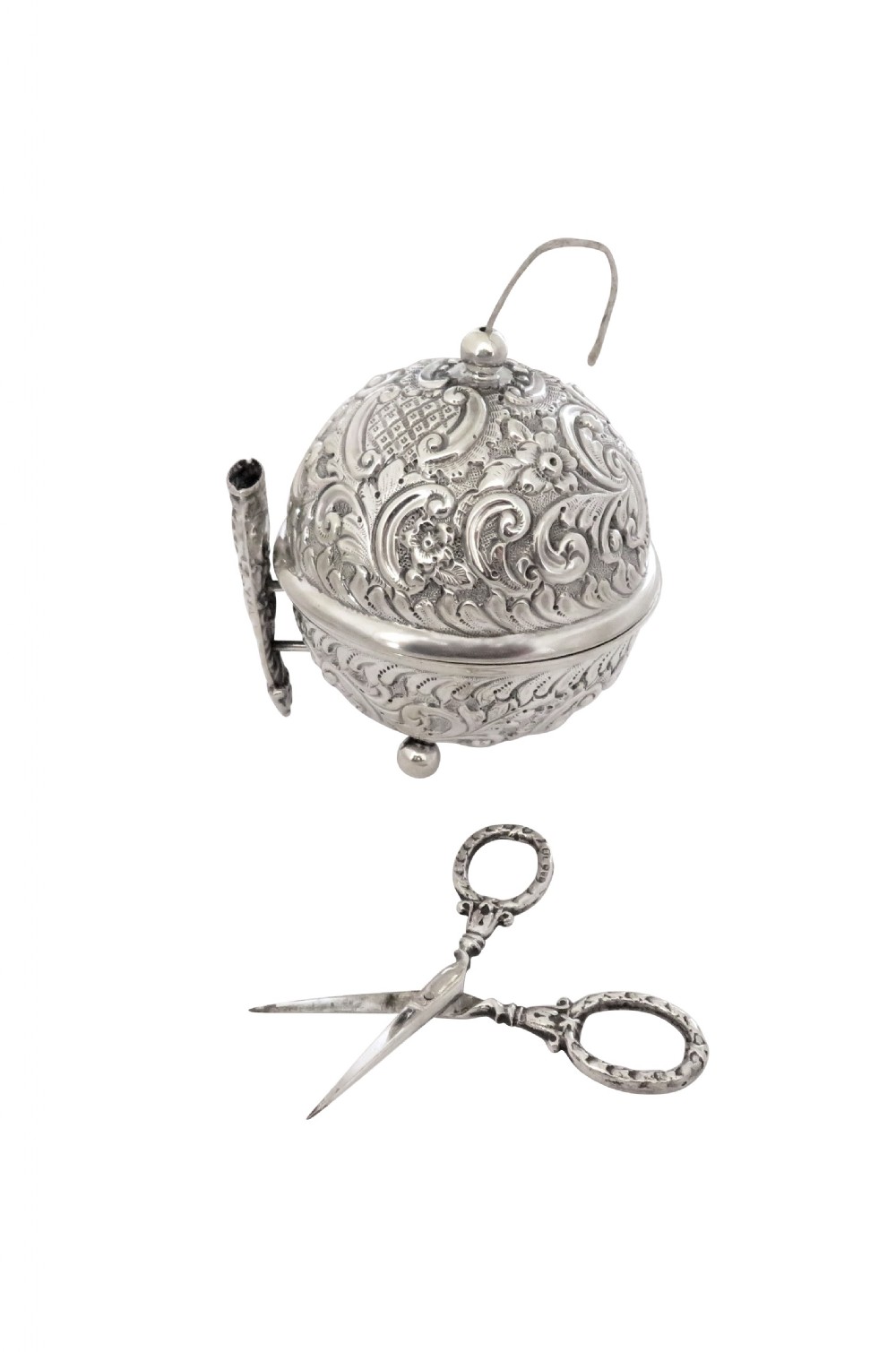 Antique Victorian Sterling Silver String Box with Scissors 1898 View VI