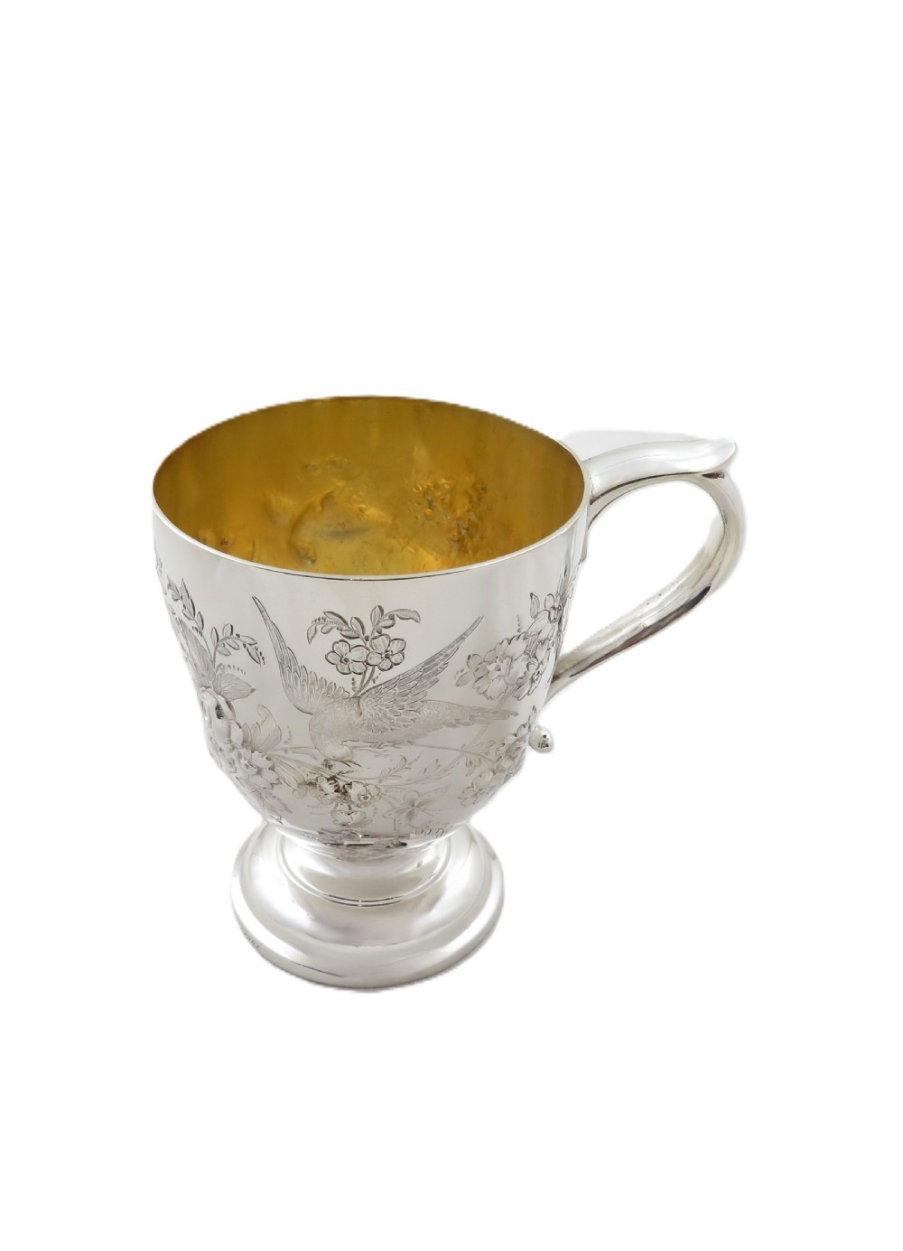 Antique Victorian Sterling Silver 'Birds' Christening Mug in Case View X