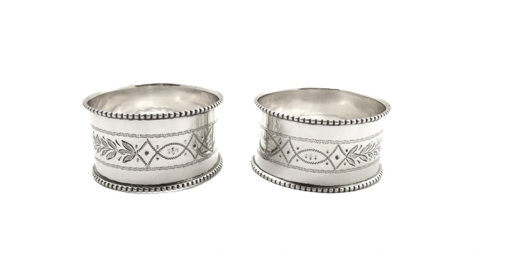 Pair of Antique Victorian Sterling Silver Napkin Rings in Case 1882 View IV