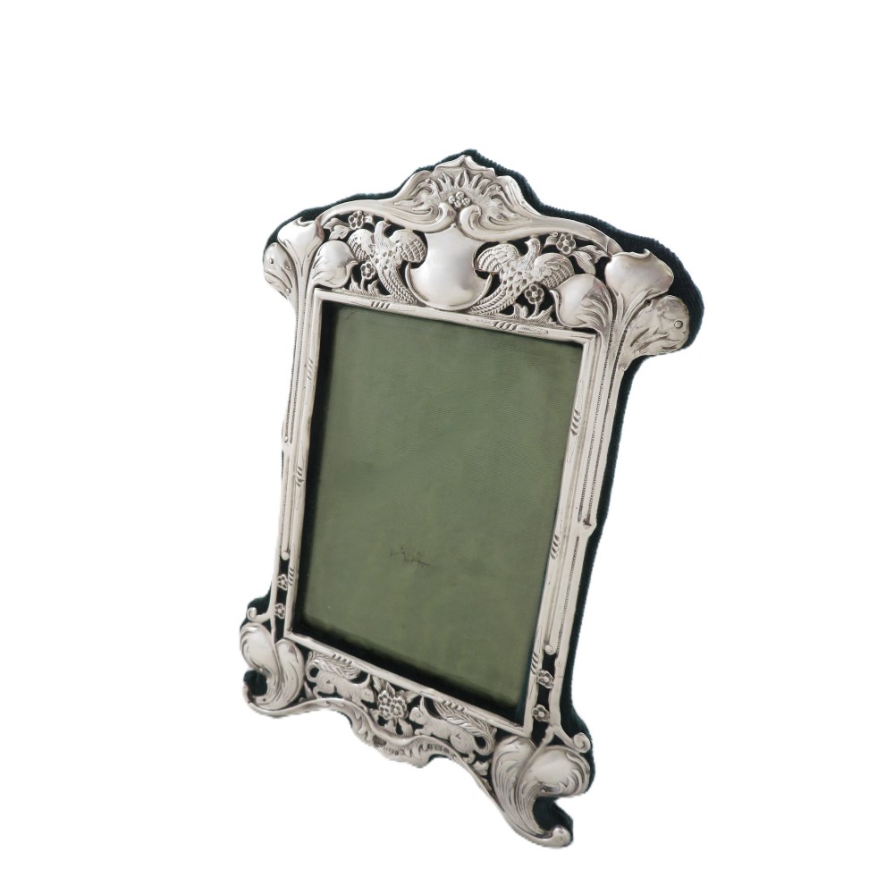 Antique Art Nouveau Sterling Silver Photo Frame 1901 - Squirrels & Pheasants