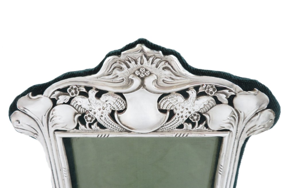 Antique Art Nouveau Sterling Silver Photo Frame 1901 - Squirrels & Pheasants View III