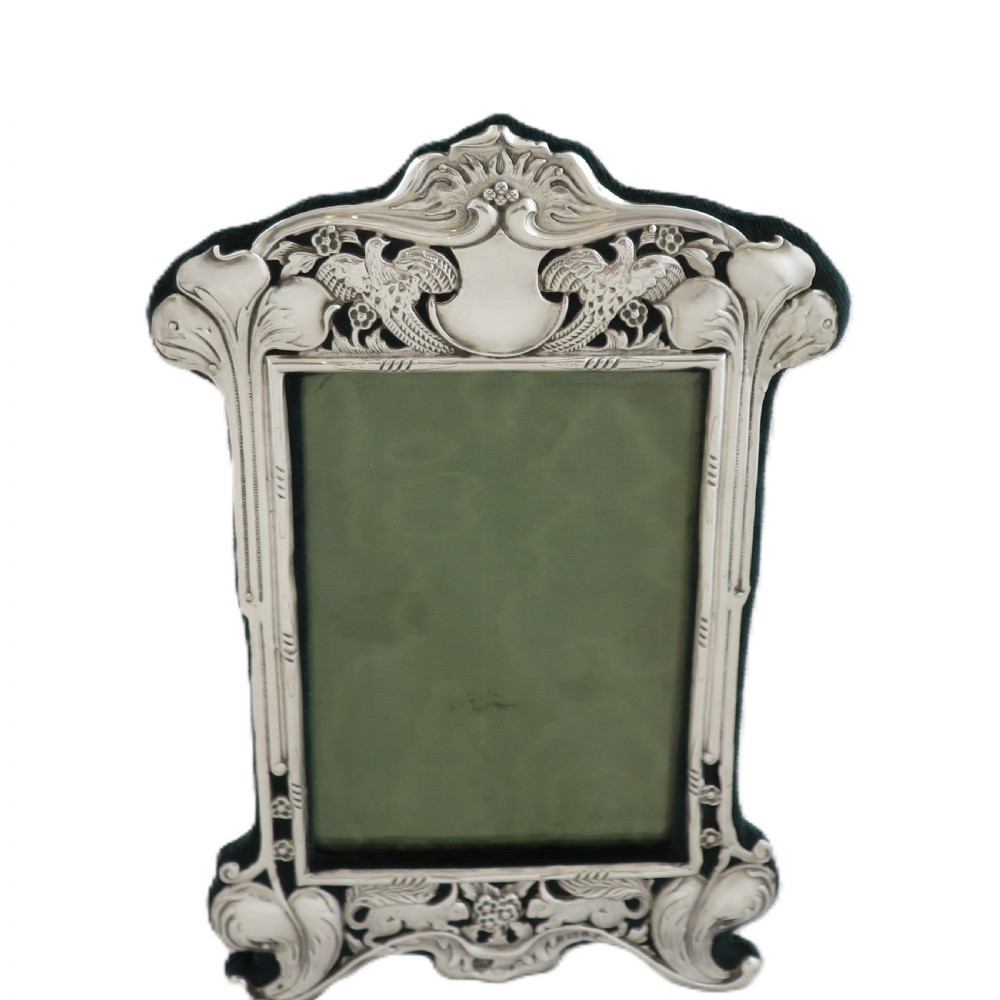 Antique Art Nouveau Sterling Silver Photo Frame 1901 - Squirrels & Pheasants View IV