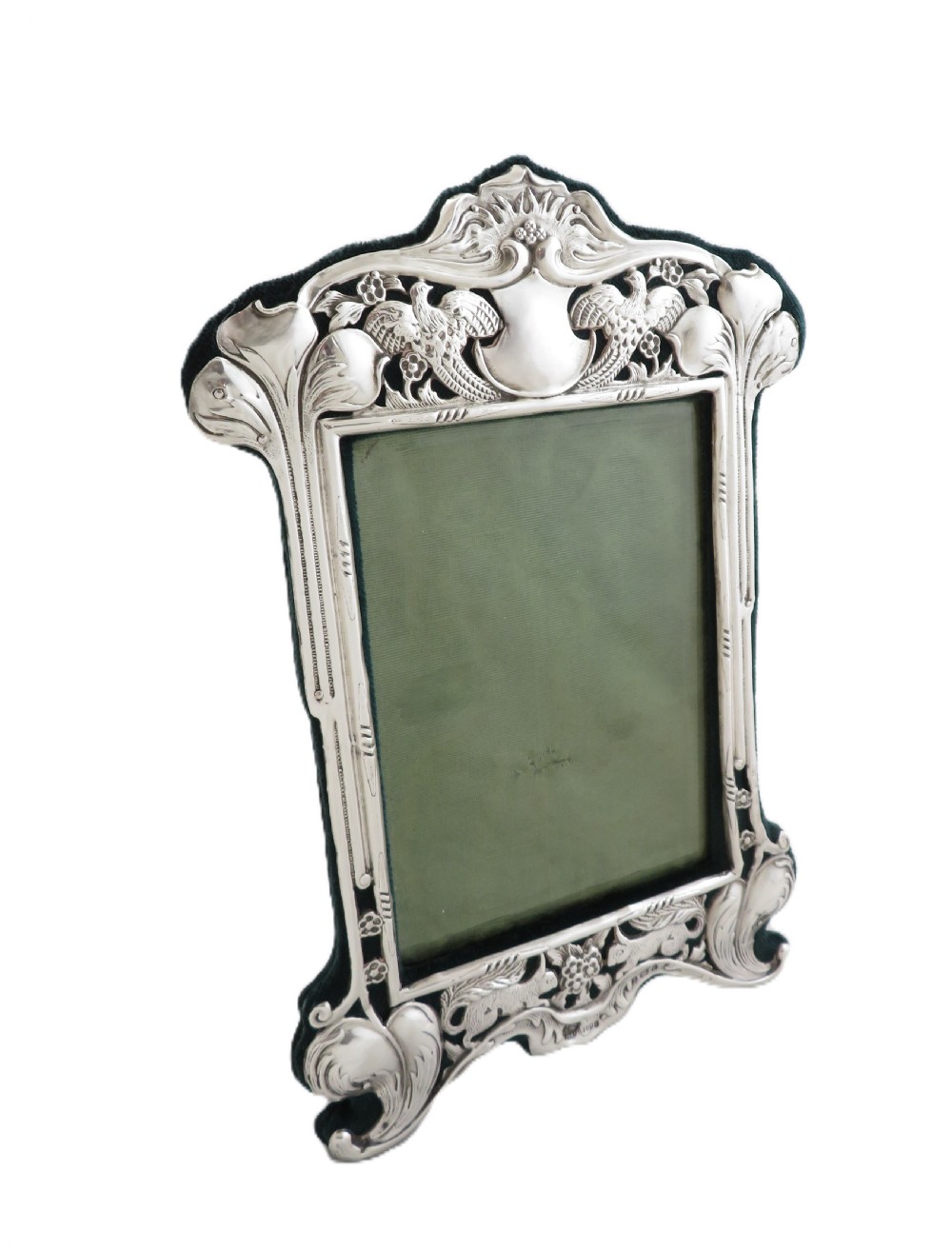 Antique Art Nouveau Sterling Silver Photo Frame 1901 - Squirrels & Pheasants View VI