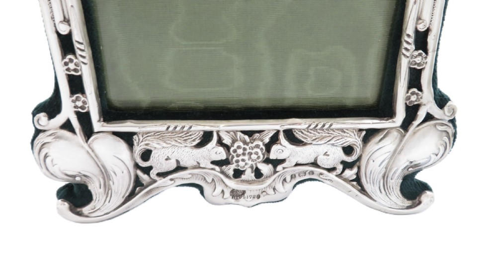 Antique Art Nouveau Sterling Silver Photo Frame 1901 - Squirrels & Pheasants View VII