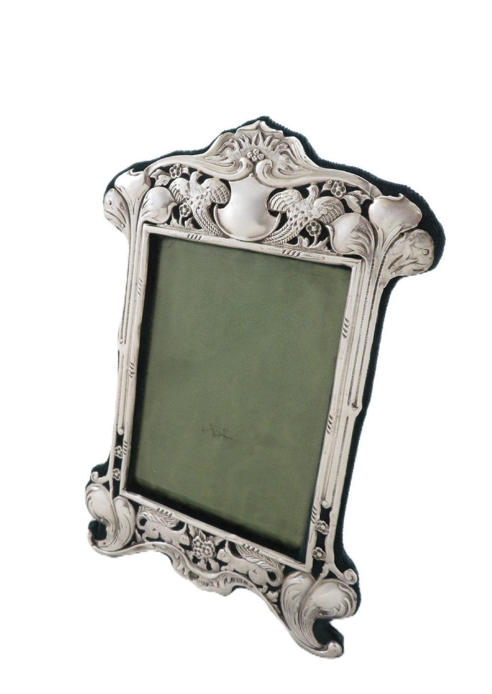 Antique Art Nouveau Sterling Silver Photo Frame 1901 - Squirrels & Pheasants View IX
