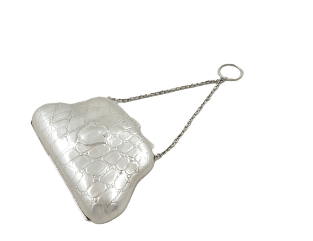 Antique Edwardian Sterling Silver 'Crocodile' Purse 1910 View IX