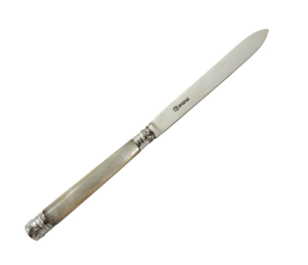 Antique Victorian Sterling Silver & Mother of Pearl Letter Opener 1890 View V