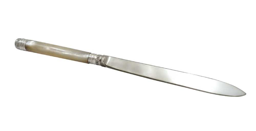 Antique Victorian Sterling Silver & Mother of Pearl Letter Opener 1890 View VI