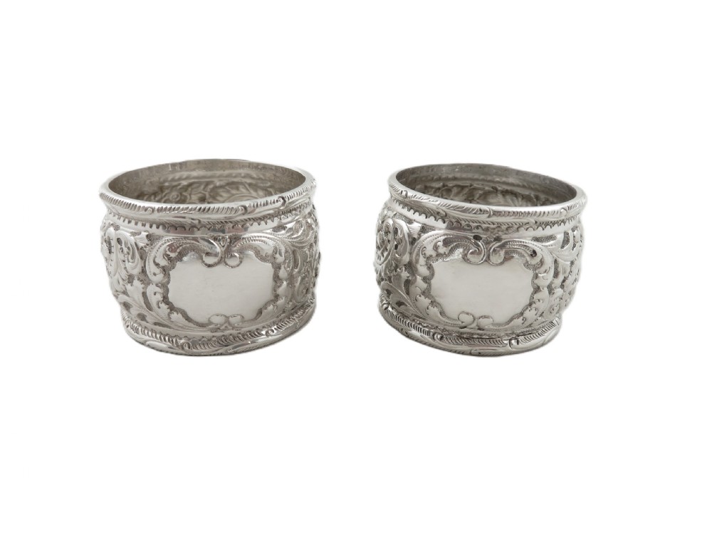 Pair of Antique Victorian Sterling Silver Napkin Rings in Case 1892/93 View VII