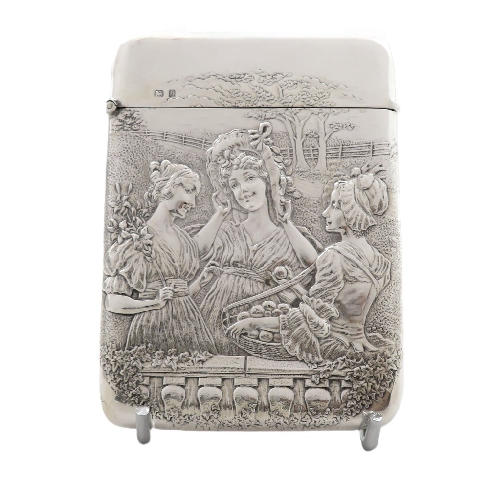 Antique Edwardian Sterling Silver Figural Card Case 1906 - Ladies