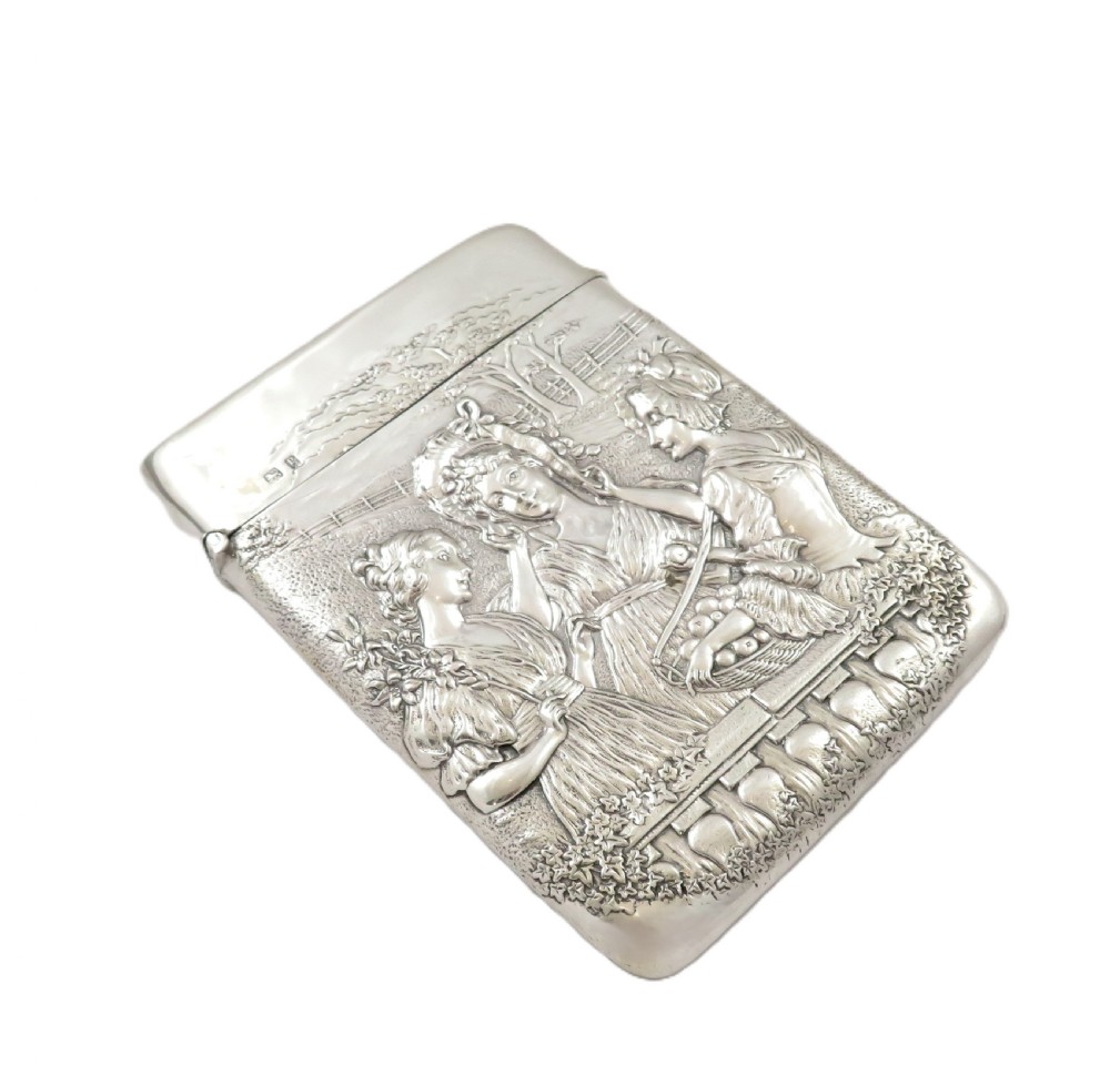Antique Edwardian Sterling Silver Figural Card Case 1906 - Ladies View II