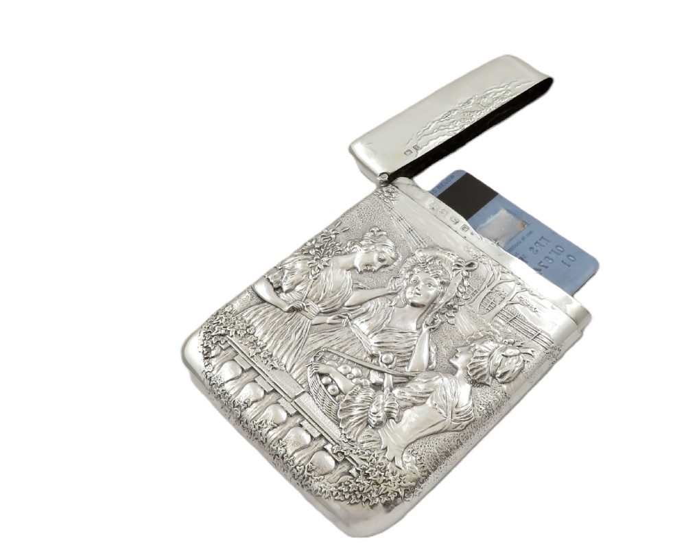 Antique Edwardian Sterling Silver Figural Card Case 1906 - Ladies View IV