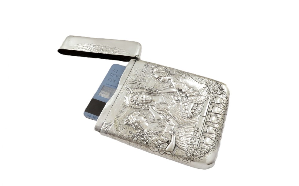 Antique Edwardian Sterling Silver Figural Card Case 1906 - Ladies View V