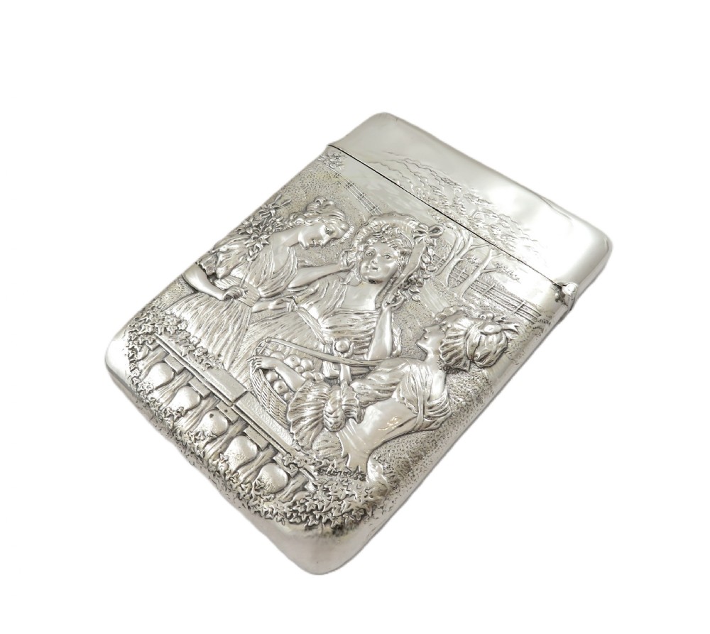 Antique Edwardian Sterling Silver Figural Card Case 1906 - Ladies View VII
