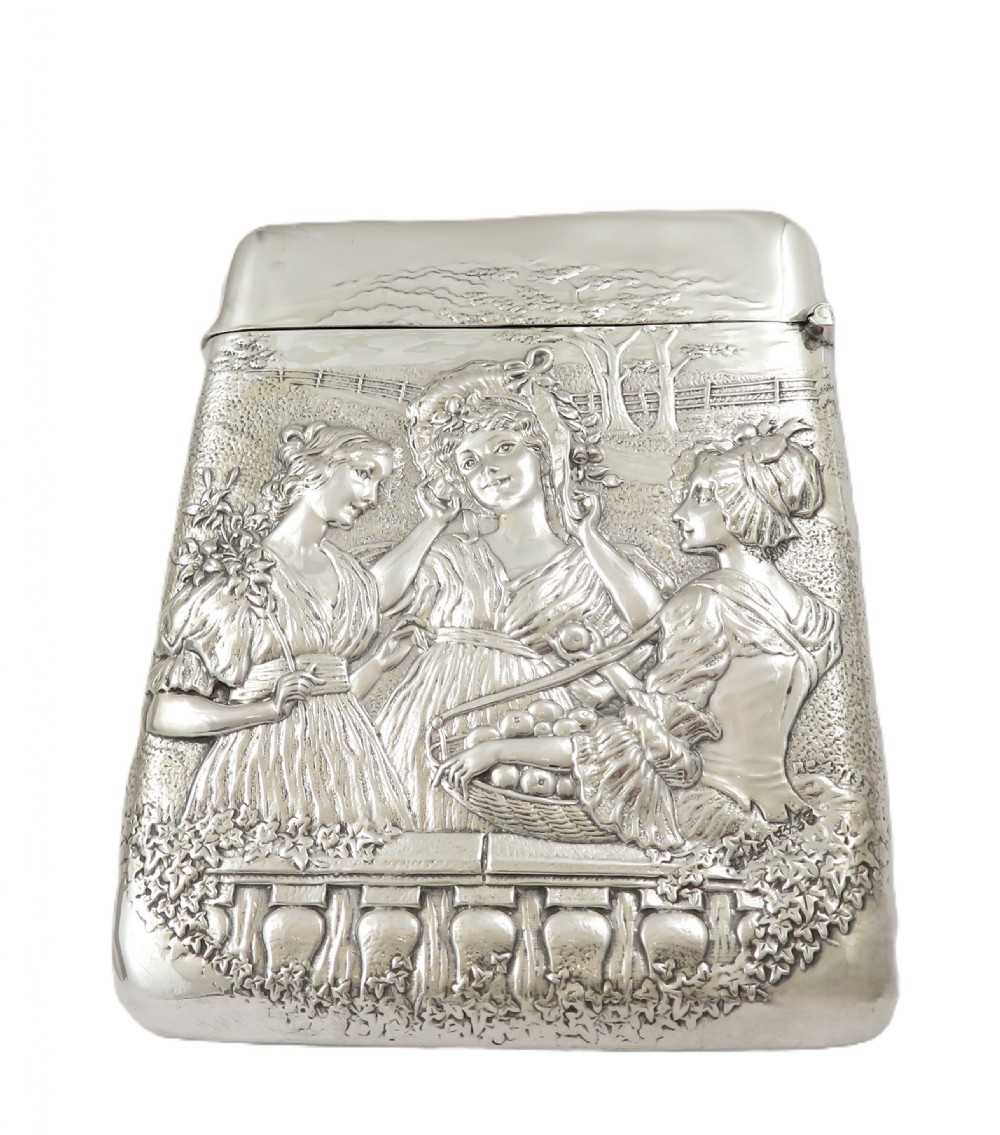 Antique Edwardian Sterling Silver Figural Card Case 1906 - Ladies View VIII