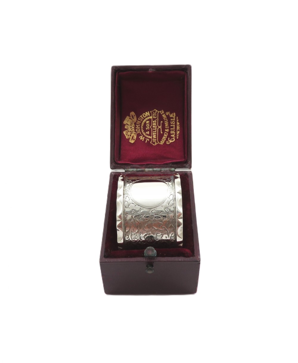 Antique Victorian Sterling Silver Napkin Ring in Case 1899 View IX