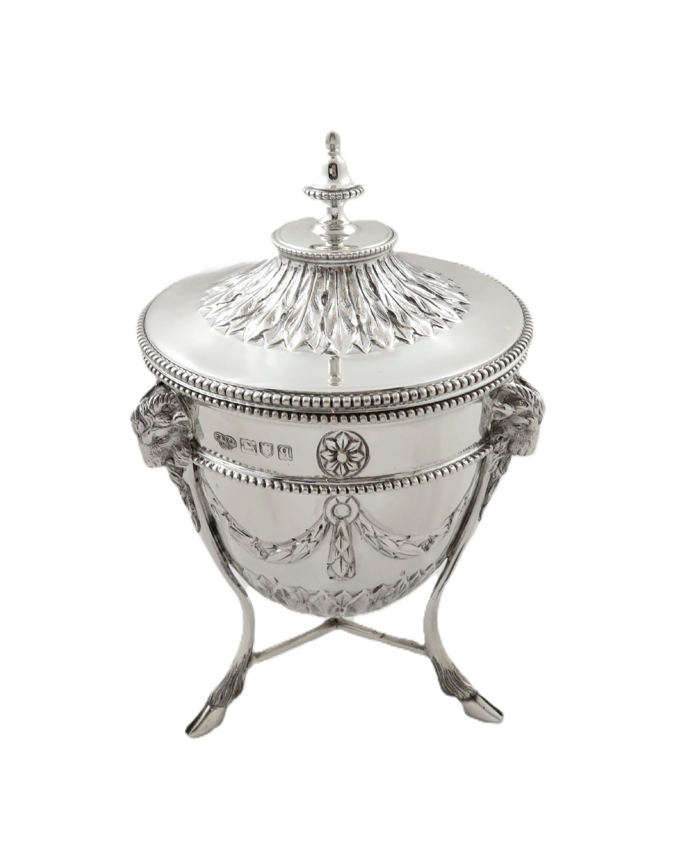 Antique George V Sterling Silver 'Rams Head' Caddy 1911 View VI
