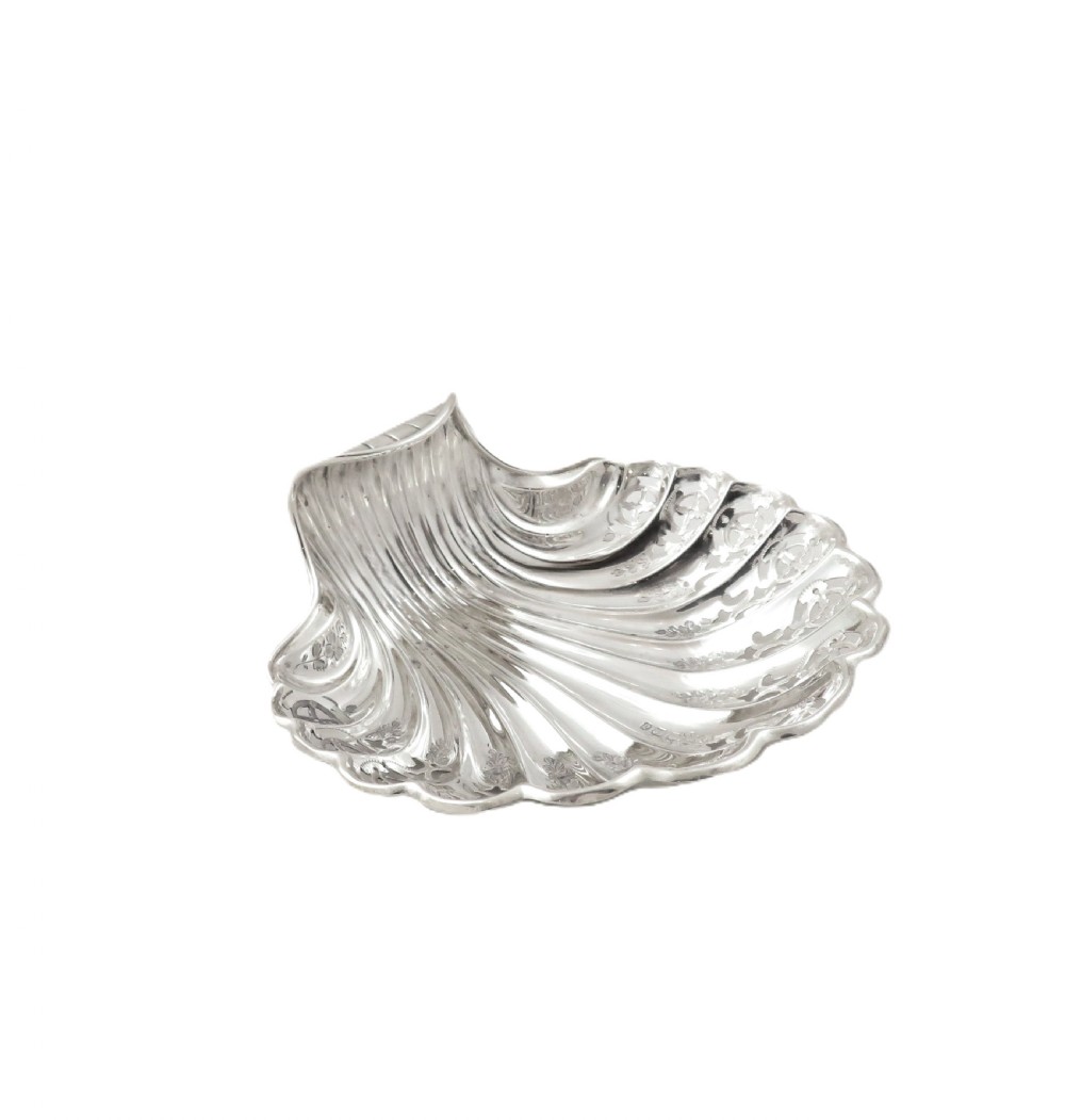 Antique Victorian Sterling Silver Pierced Shell Dish 1896 View V