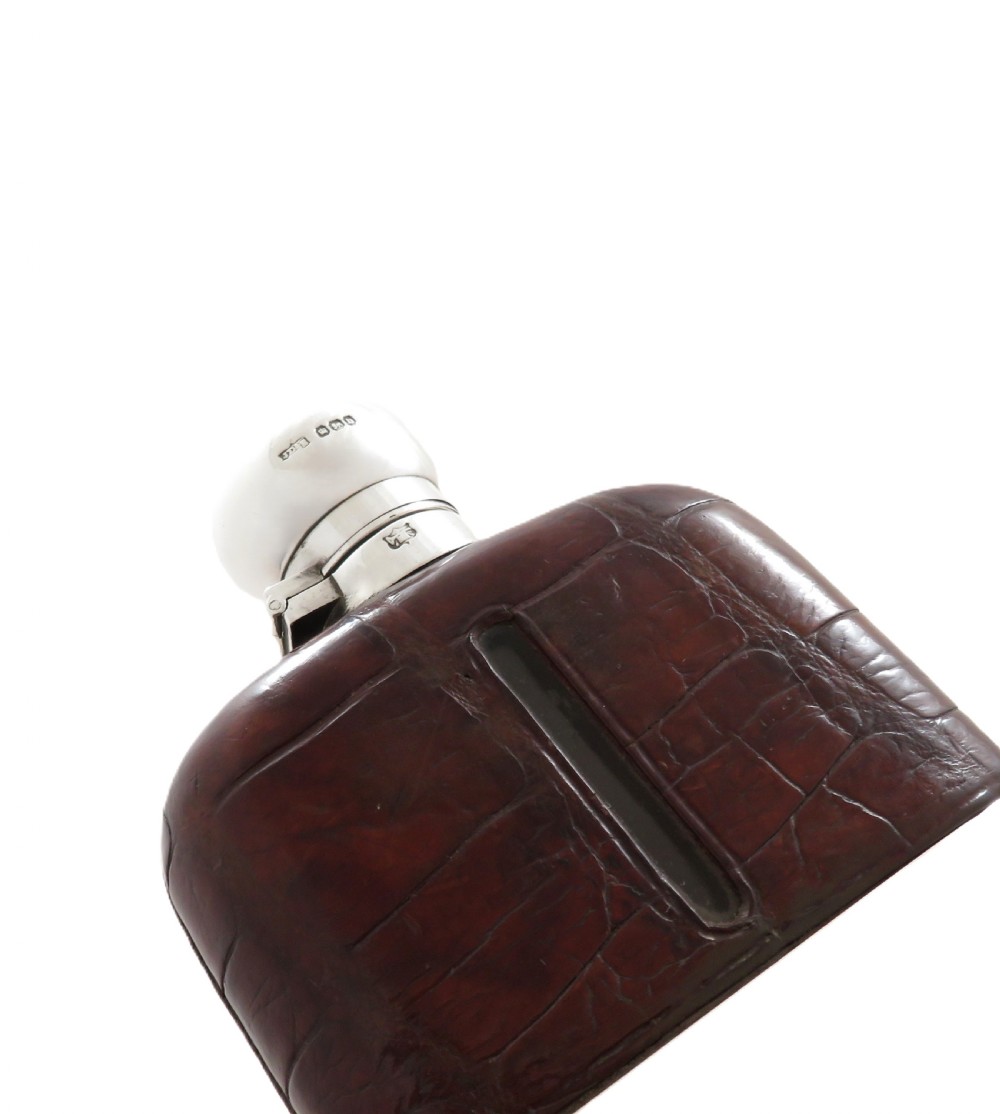 Antique Victorian Sterling Silver & Crocodile Leather Hip Flask 1894 View III