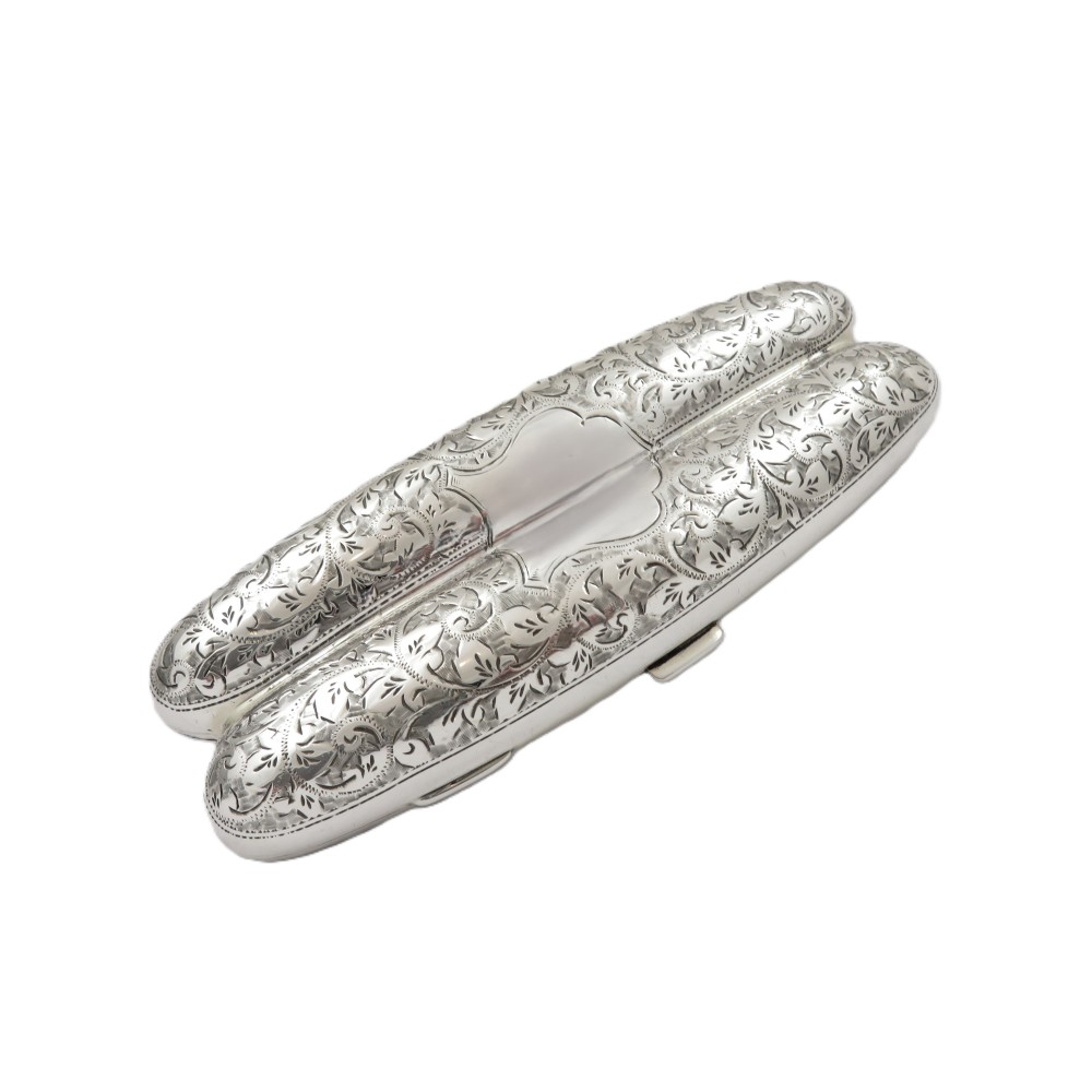 Antique Victorian Sterling Silver 2 Tube Cigar Case 1898