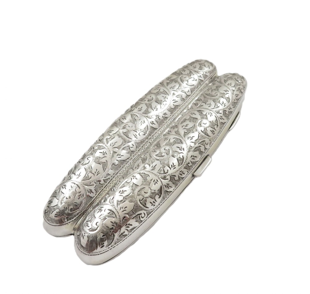 Antique Victorian Sterling Silver 2 Tube Cigar Case 1898 View IV