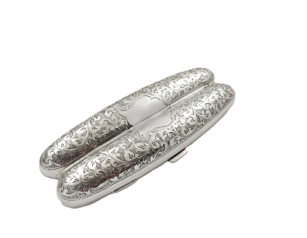 Antique Victorian Sterling Silver 2 Tube Cigar Case 1898 View VIII
