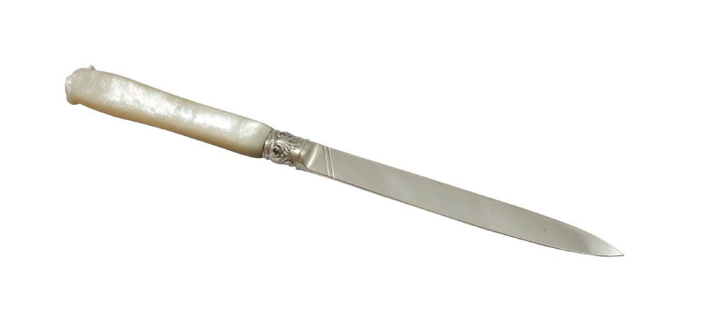 Antique Victorian Sterling Silver & Mother of Pearl Letter Opener 1868 View III