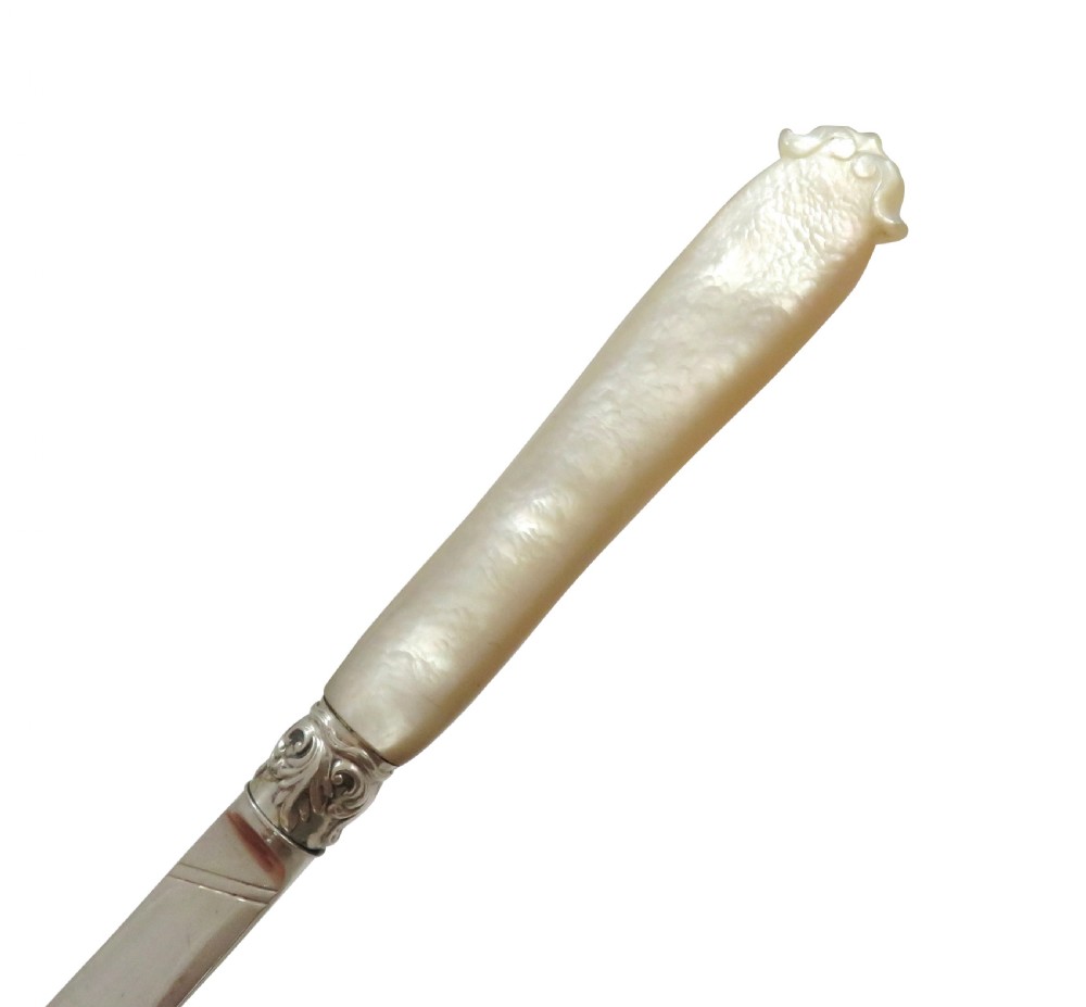 Antique Victorian Sterling Silver & Mother of Pearl Letter Opener 1868 View IV