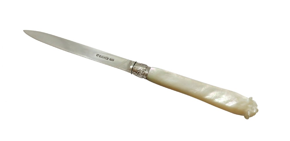 Antique Victorian Sterling Silver & Mother of Pearl Letter Opener 1868 View V