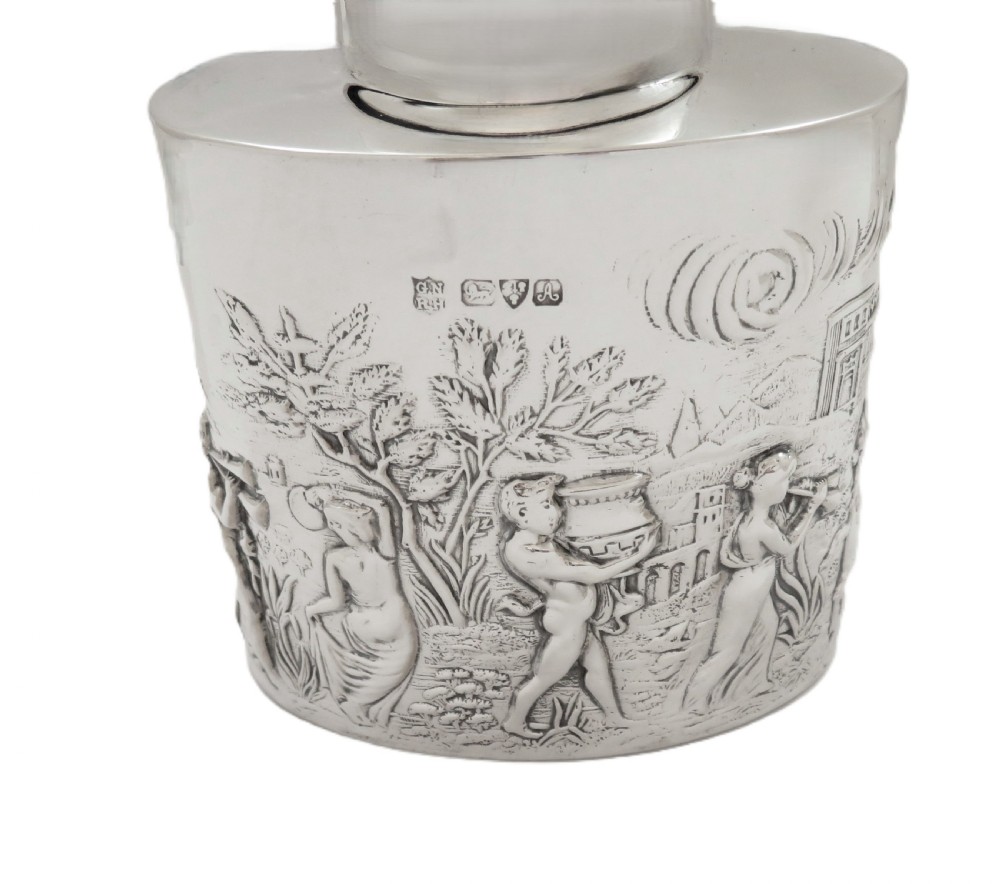 Antique Edwardian Sterling Silver Caddy with Roman Scenes 1901 View VI