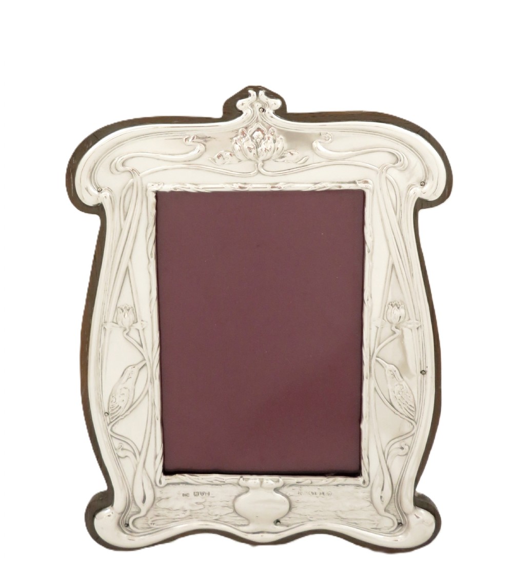 Antique Art Nouveau Sterling Silver 'Kingfisher' Photo Frame 1905 View VI