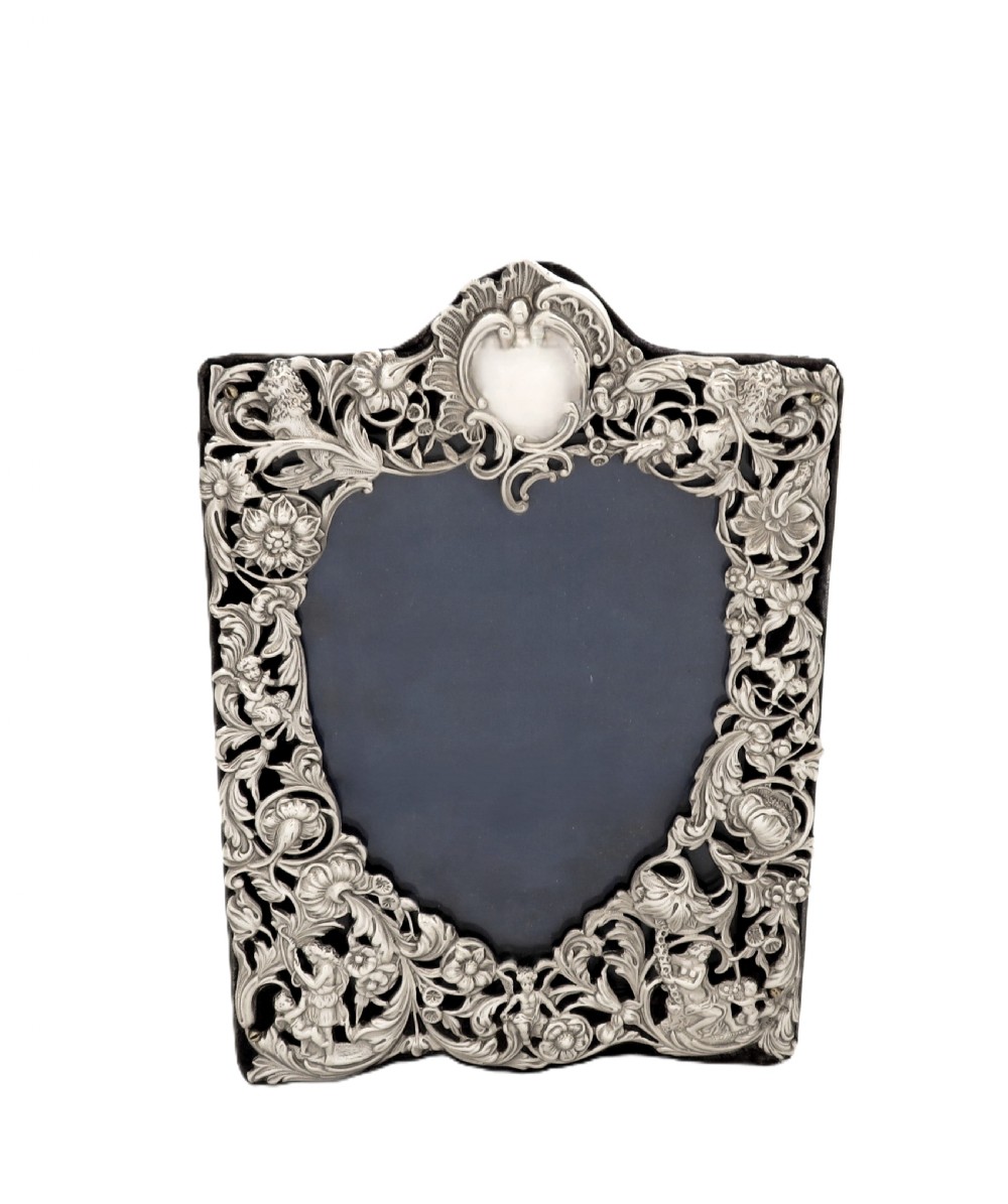 Antique Victorian Sterling Silver 'Heart' Photo Frame 1895 View V