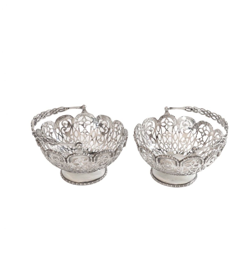 Pair of Antique Edwardian Sterling Silver Baskets 1910 View IV