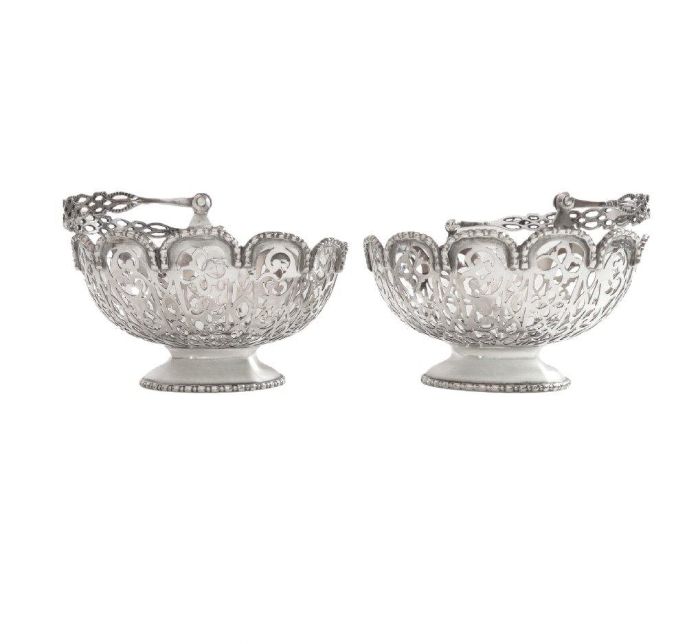 Pair of Antique Edwardian Sterling Silver Baskets 1910 View VII