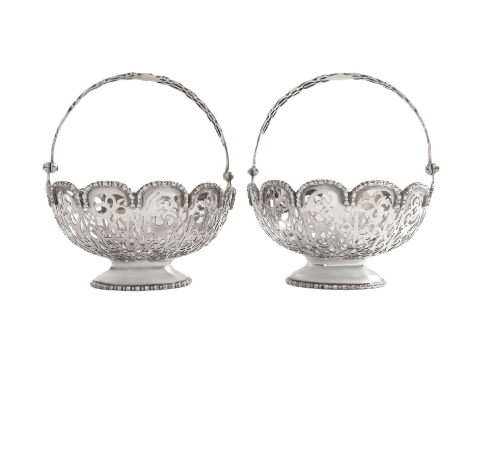 Pair of Antique Edwardian Sterling Silver Baskets 1910 View VIII