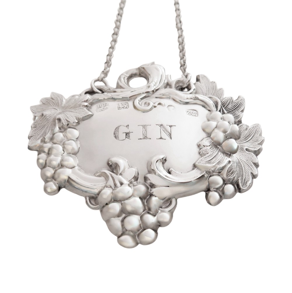 Antique Victorian Sterling Silver 'Gin' Decanter Label 1843 View III