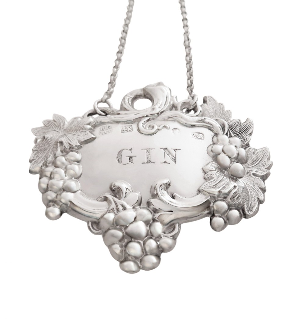 Antique Victorian Sterling Silver 'Gin' Decanter Label 1843 View VII