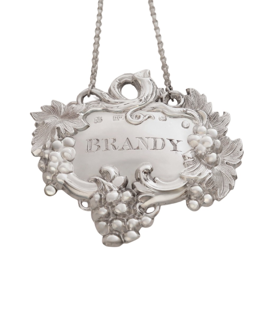 Antique Victorian Sterling Silver 'Brandy' Decanter Label 1840 View III