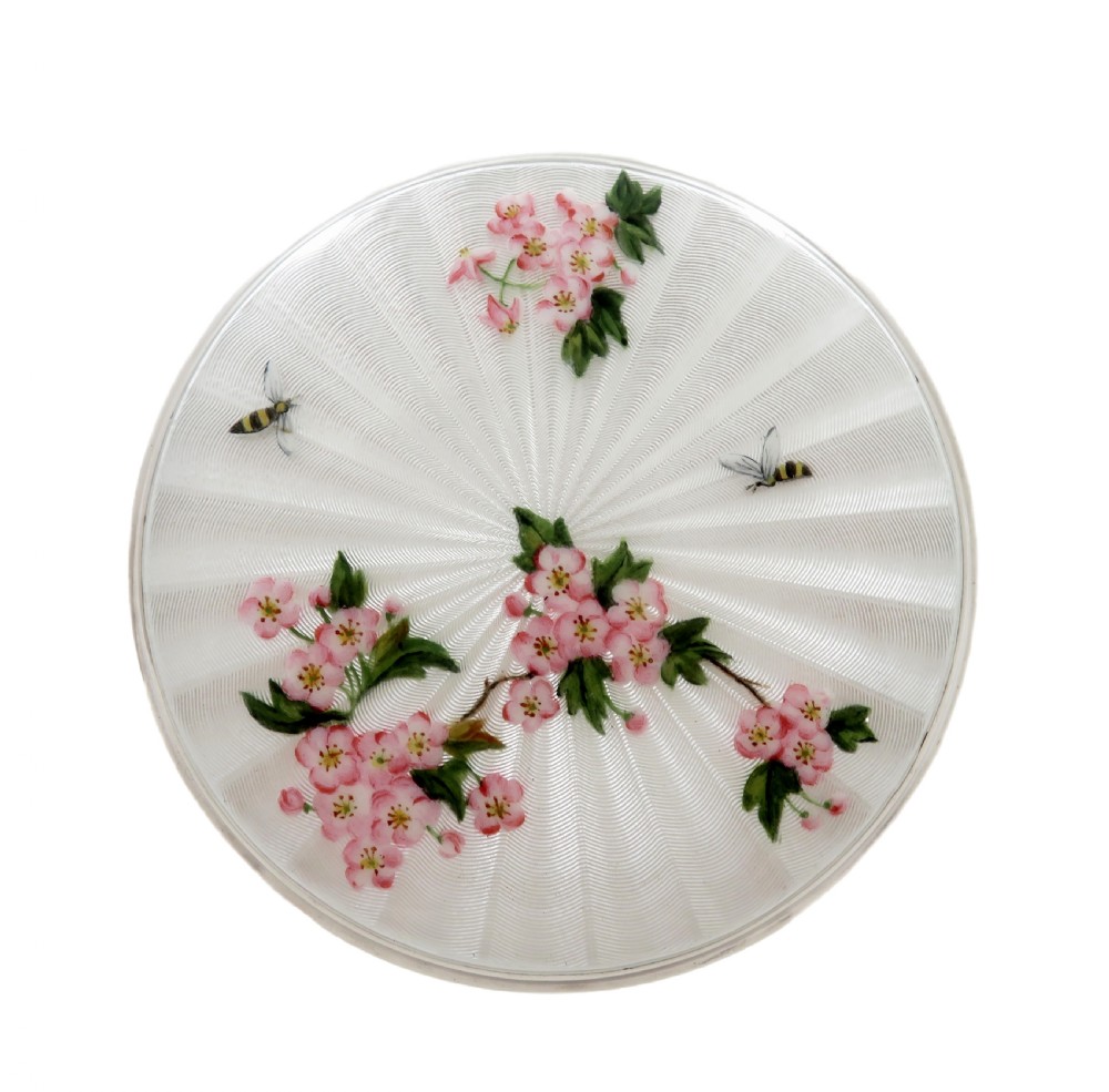 Antique Sterling Silver & Enamel Top Jar with Blossom & Bees View IV