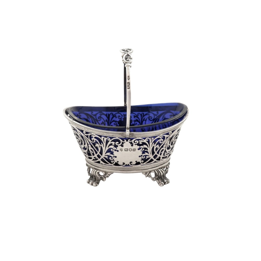Antique Edwardian Sterling Silver Basket with Swing Handle 1901