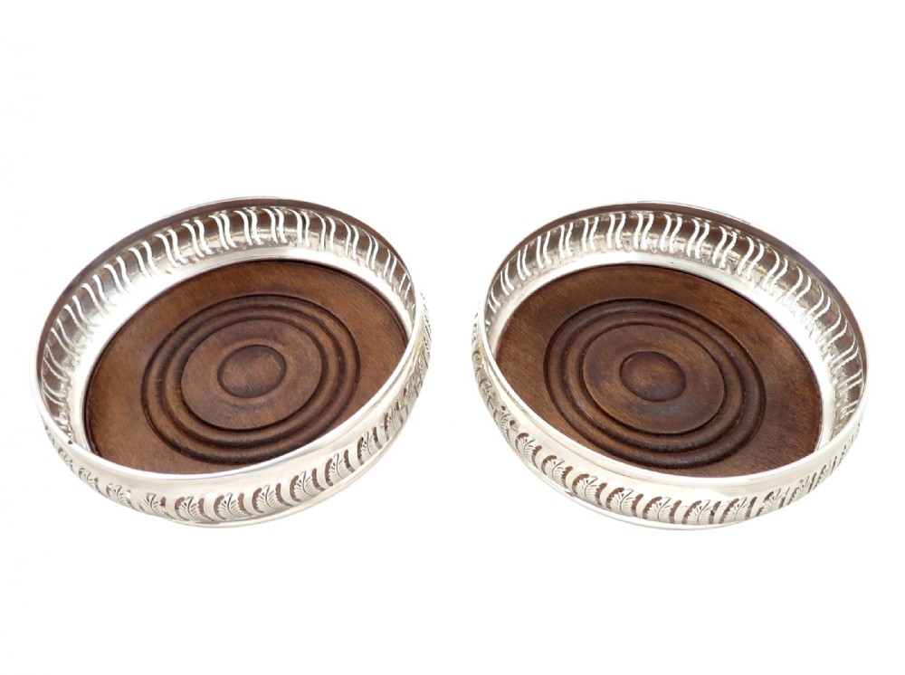 Pair of Vintage Sterling Silver Wine / Champagne Coasters