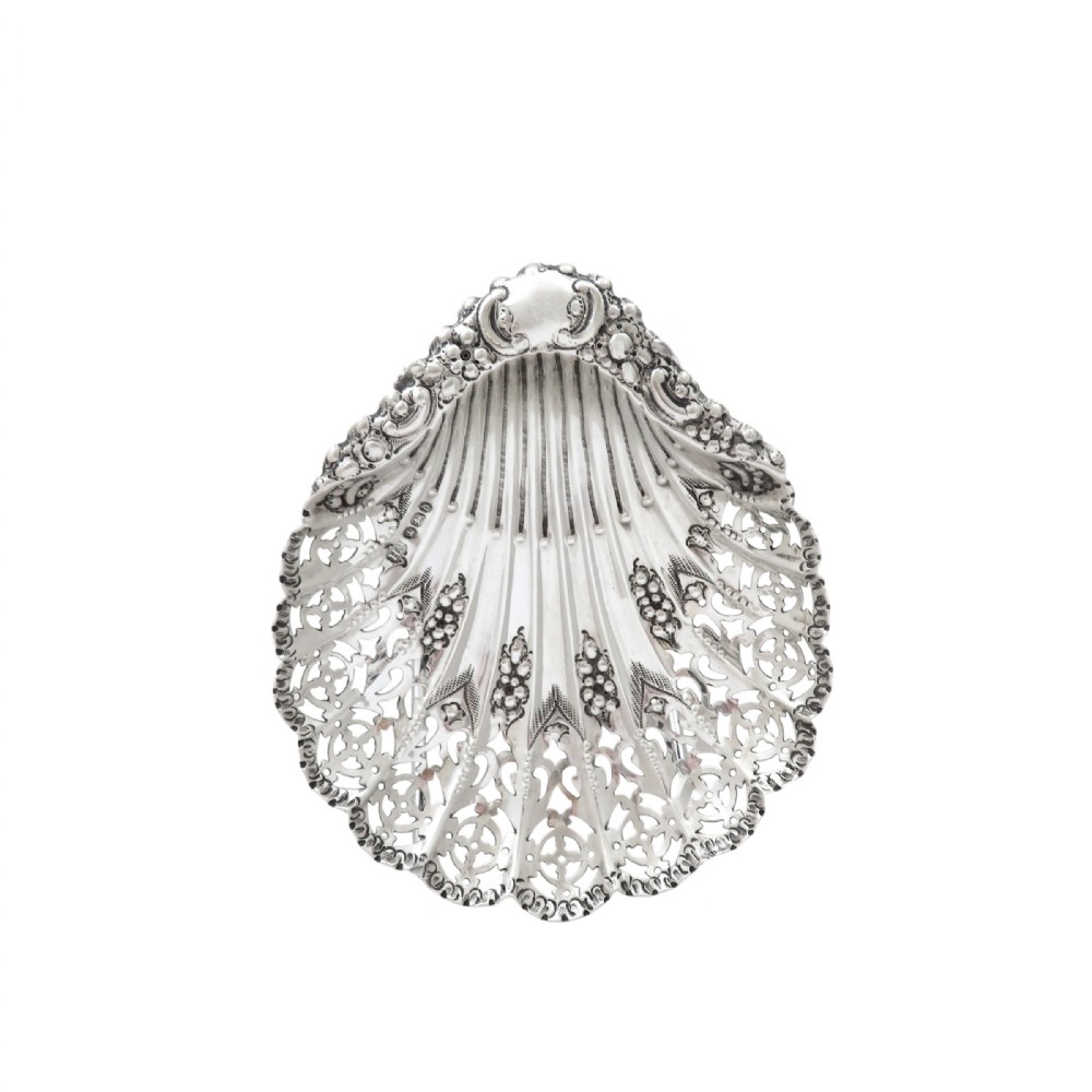 Antique Victorian Sterling Silver Pierced Shell Dish 1896
