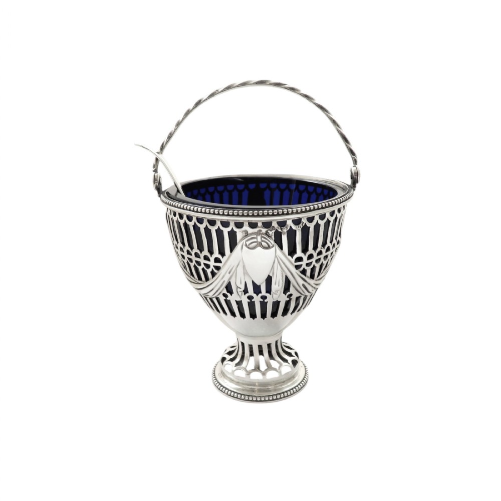 Antique Georgian Sterling Silver Sugar Basket with Sifter Spoon 1774