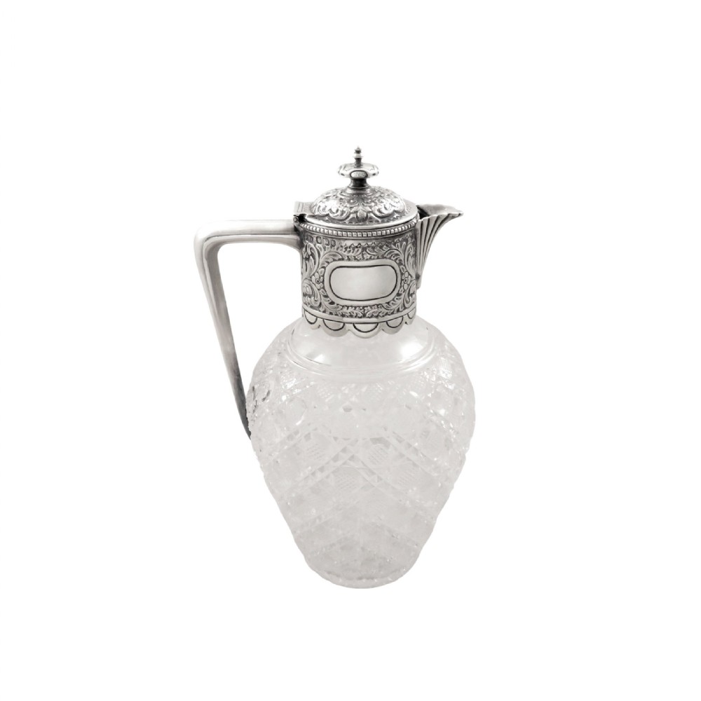 Antique Victorian Sterling Silver & Cut Glass Claret Jug 1899