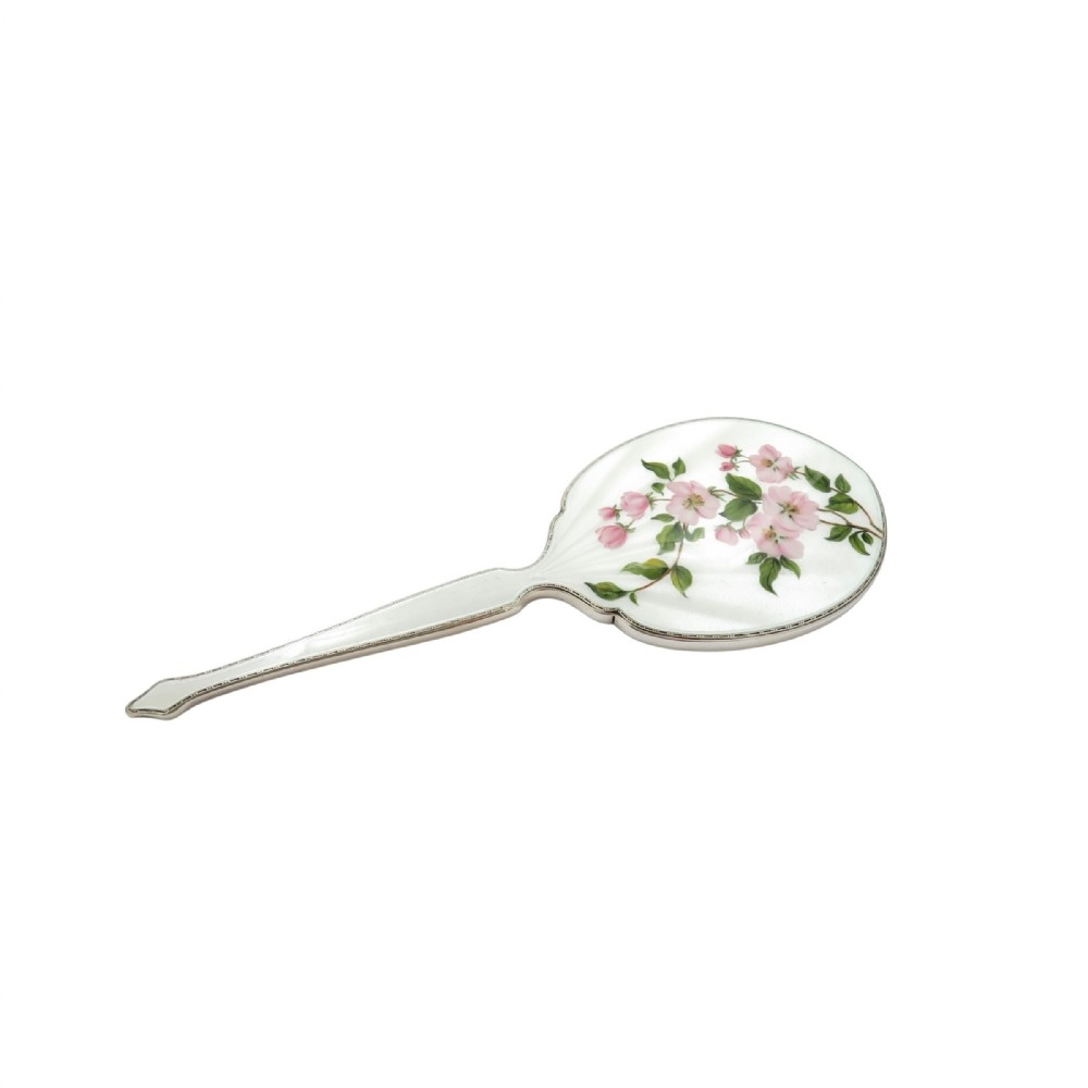 Vintage Sterling Silver & Hand Painted Floral Enamel Hand Mirror